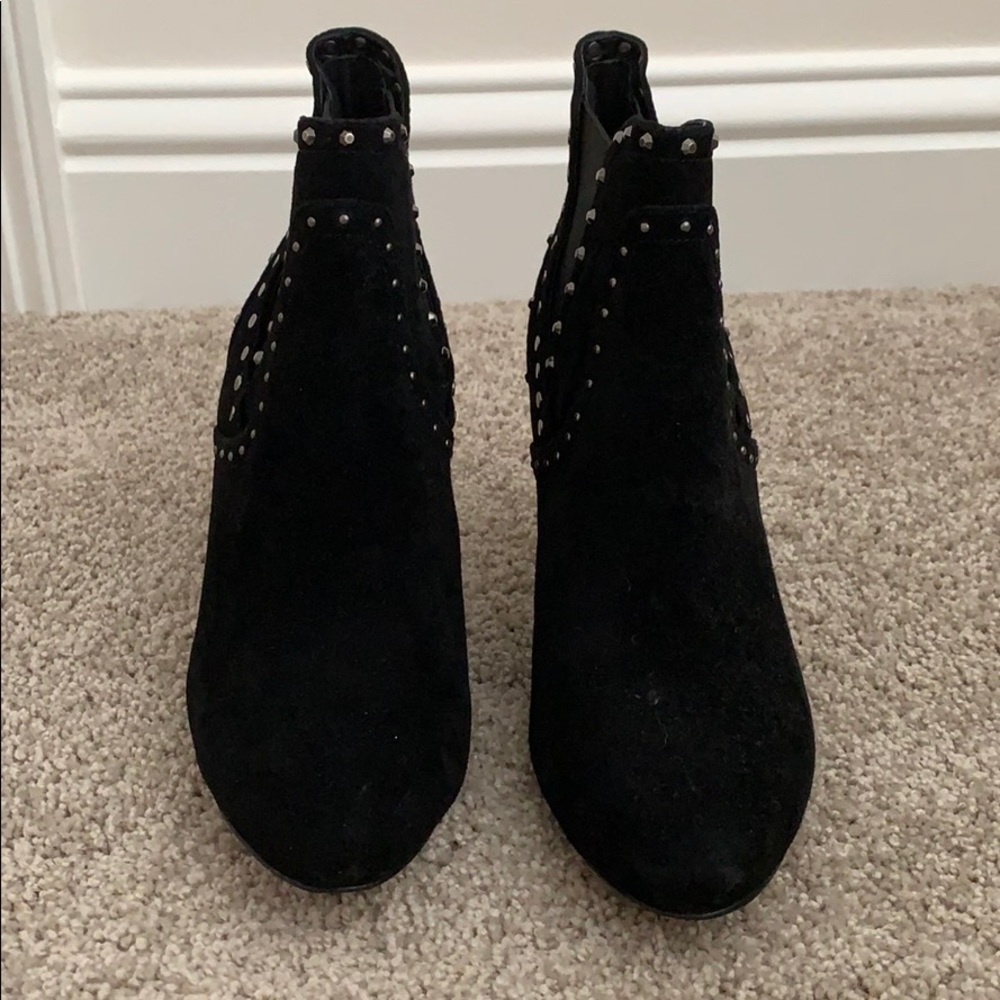 Black velvet studded heeled boots